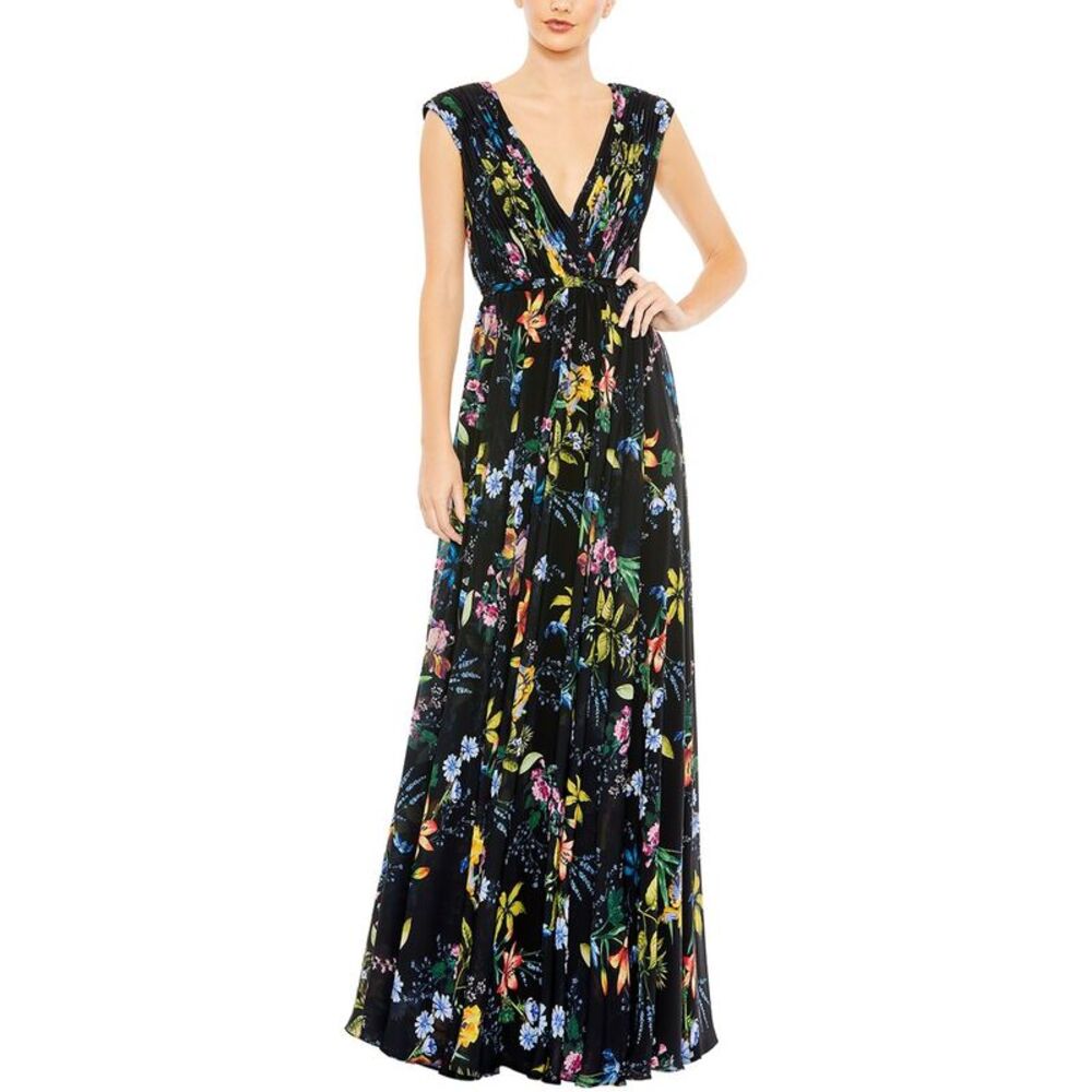 Mac Duggal Black Floral Maxi Dress with Multicolor Print